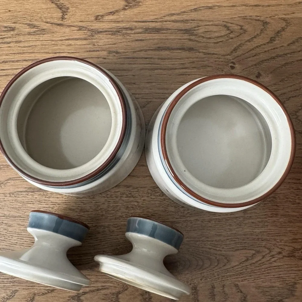 Noritake Stoneware Pleasure #8344 Sugar Bowl with Lid Japan Vintage Set of 2 EUC